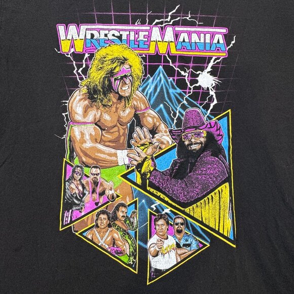WWE WrestleMania 6 Graphic T-Shirt Black Ultimate Warrior Macho Man Mens Size XL - Picture 2 of 10